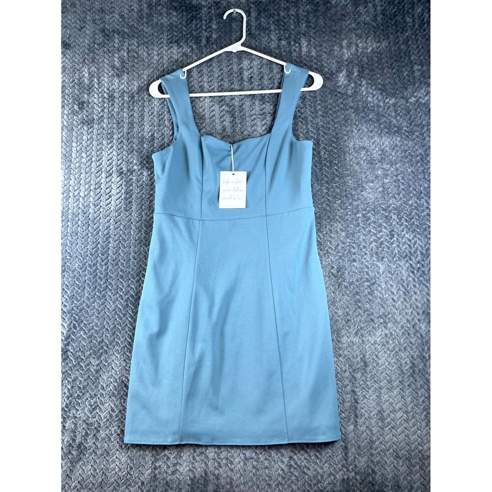 Show Me Your Mumu Eden Mini Dress Womens Medium Ocean Blue Stretch Square Neck